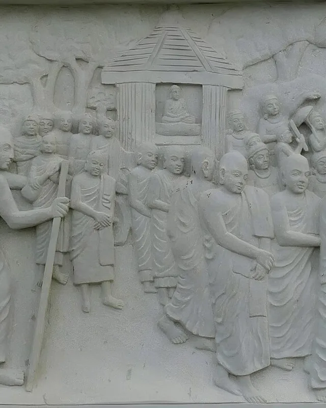 Relieve contemporáneo que representa el viaje de Faxian a India