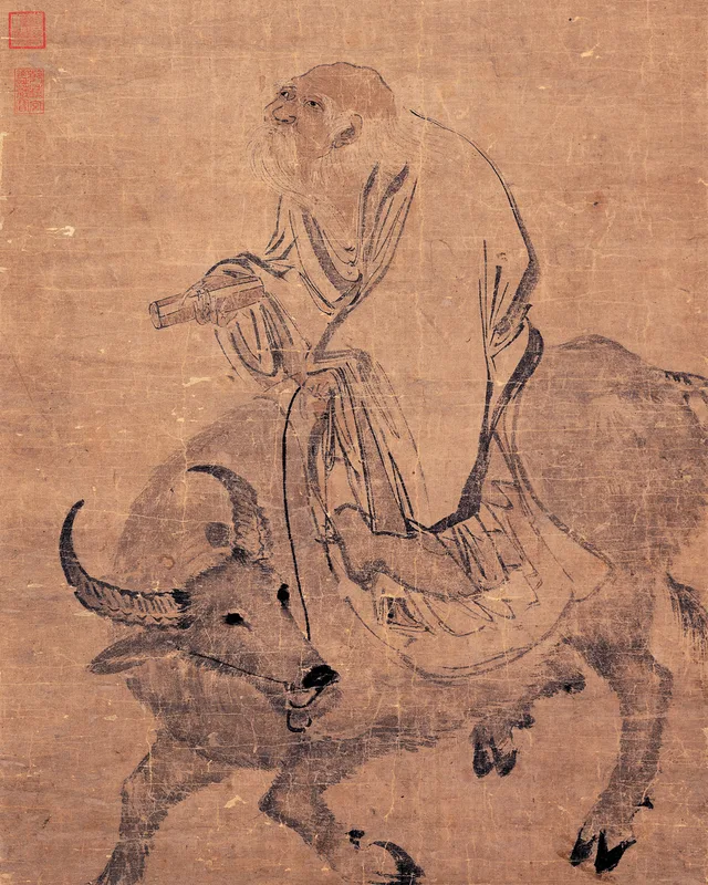 Laozi montado en un buey en una pintura Ming de Zhang Lu